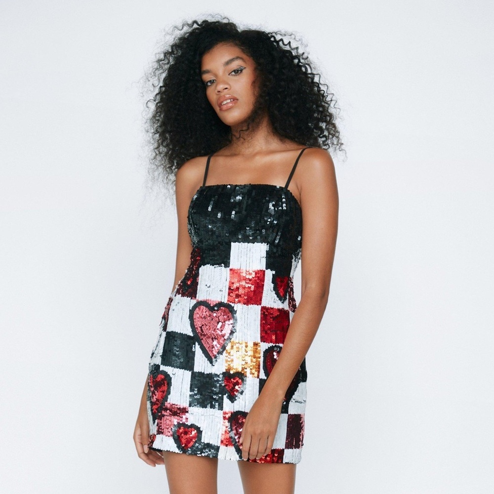 NWT! Nasty Gal Heart Checkerboard Sequin Mini Dress - SOLD OUT! Size 4